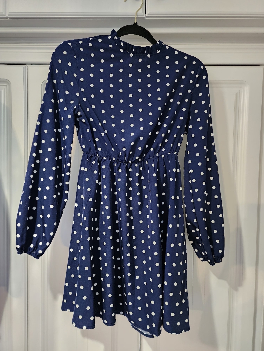 SHEIN Navy Blue Polka Dot Long Sleeve Dress
